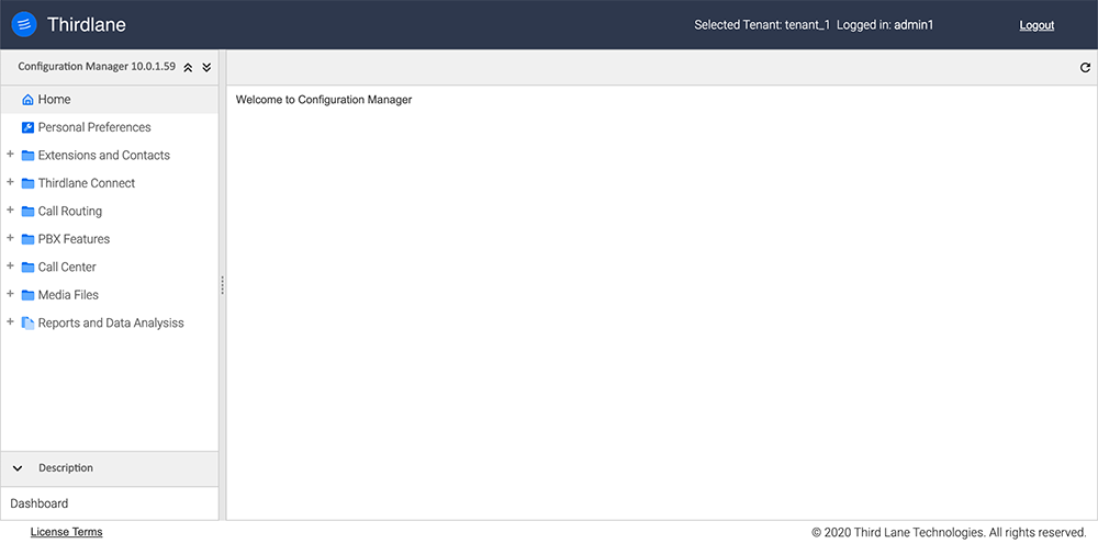 Initial Configuration Manager Screen Tenant