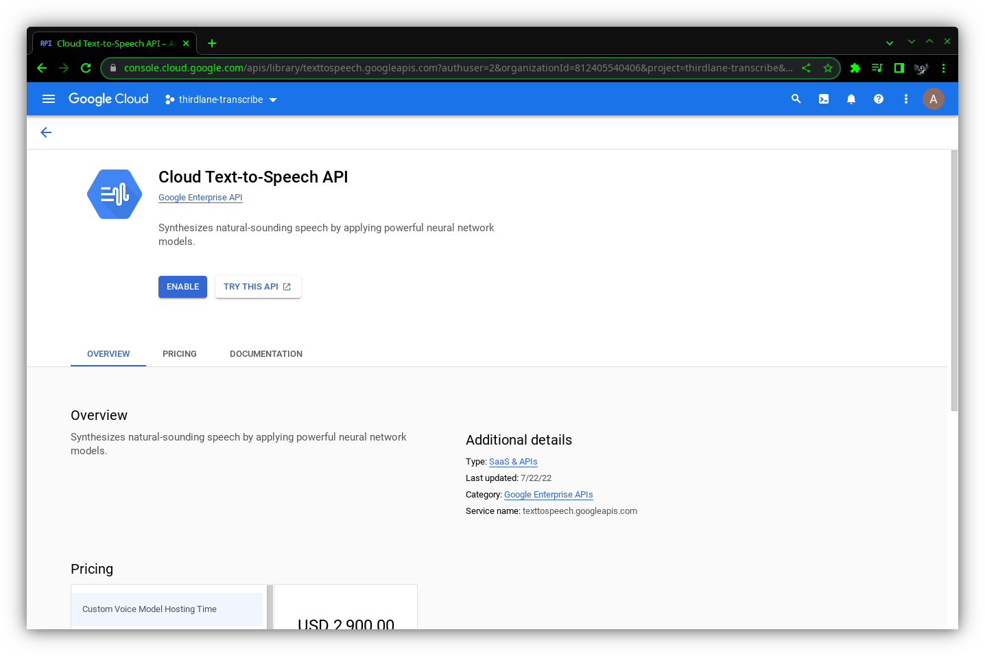 Voice Transcription (Google)