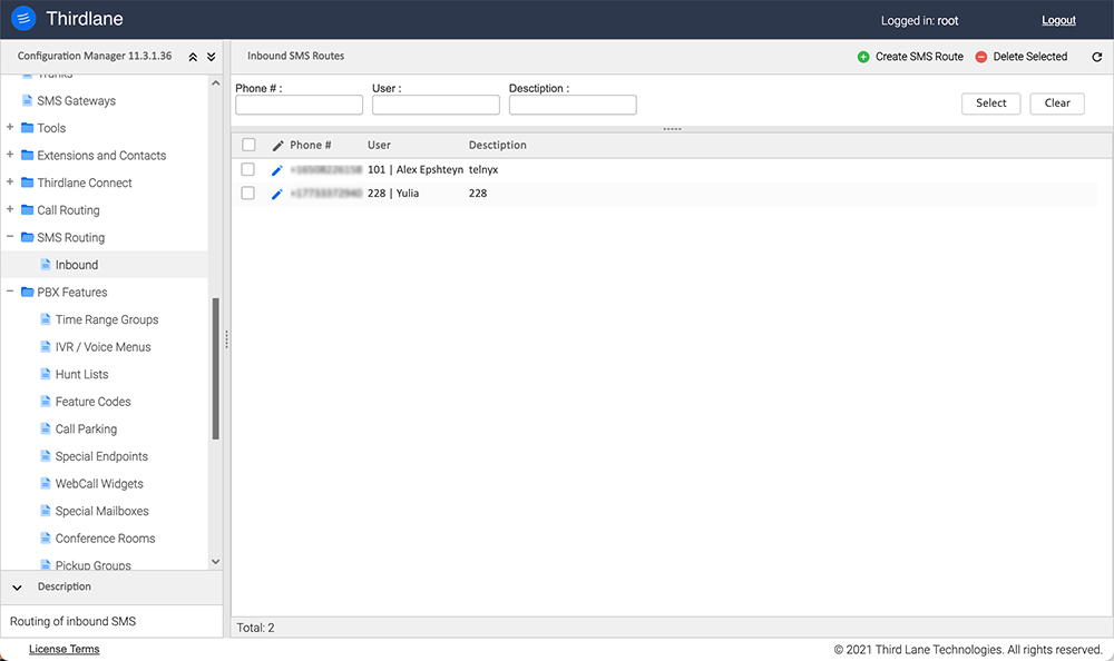 Inbound SMS Routes