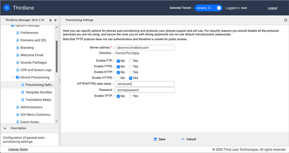 Provisioning Settings