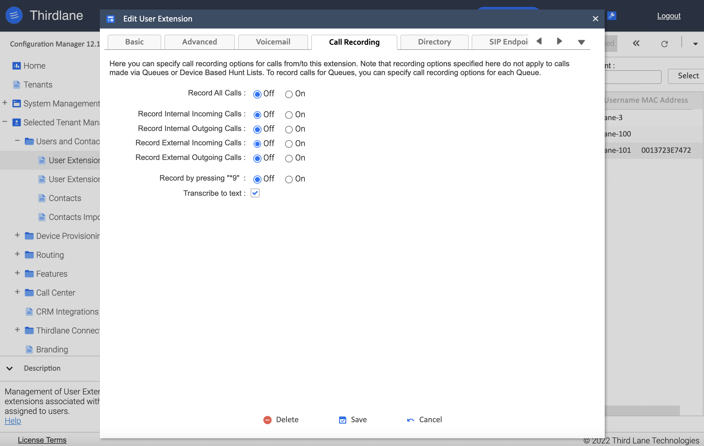 Recording Transcription for User Extension