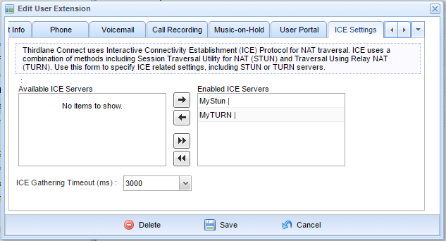 ICE settings tab