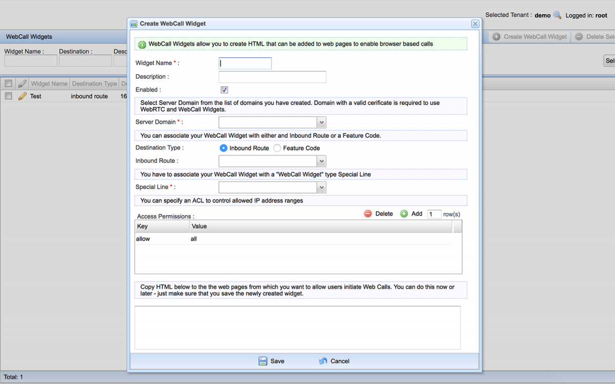 widget setting form